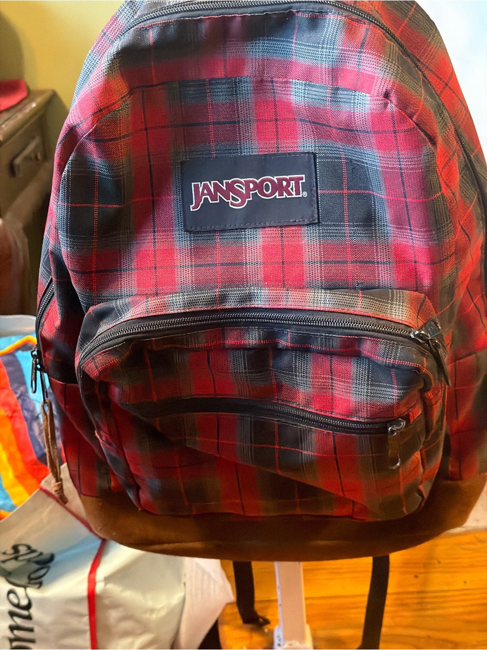 Jansport Red and Black Plaid Backpack